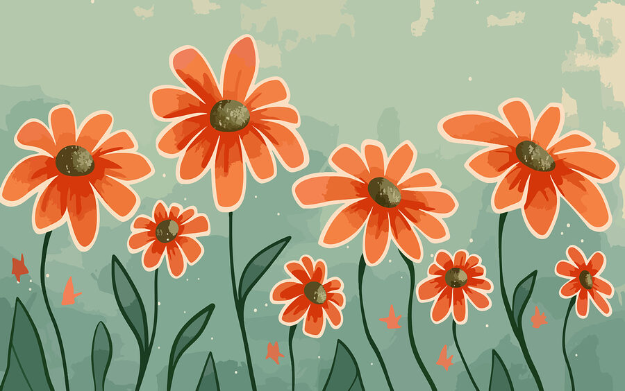 Gruppe von orangefarbenen Blumen Gruppe von orangefarbenen Blumen