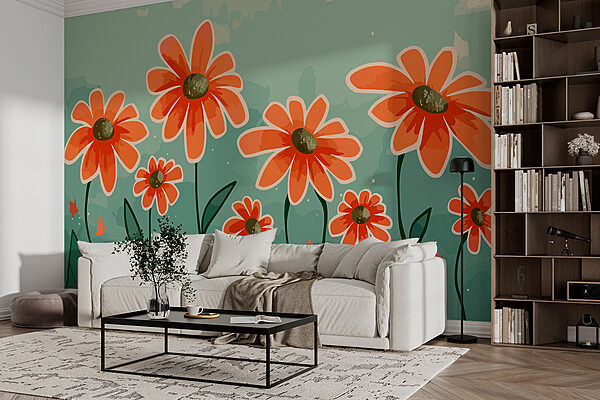 Gruppe von orangefarbenen Blumen Gruppe von orangefarbenen Blumen