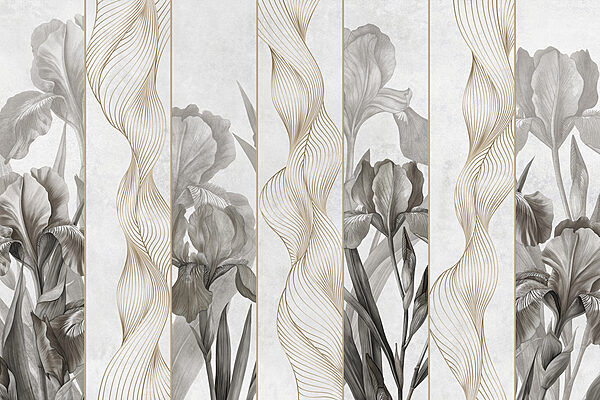 Tapete mit Blumen und Linien Tapete mit Blumen und Linien