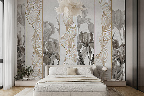 Tapete mit Blumen und Linien Tapete mit Blumen und Linien