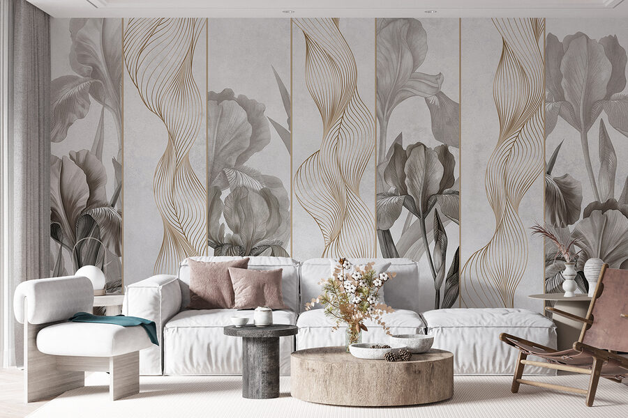 Tapete mit Blumen und Linien Tapete mit Blumen und Linien