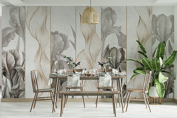 Tapete mit Blumen und Linien Tapete mit Blumen und Linien