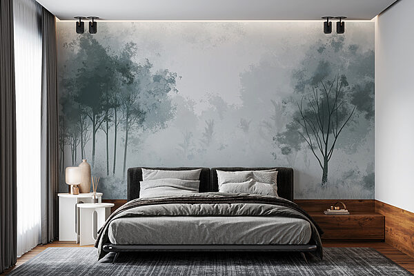 Fototapeten Fototapeten Nebliger Wald mit Bäumen (Artikelnummer: w01564v1)