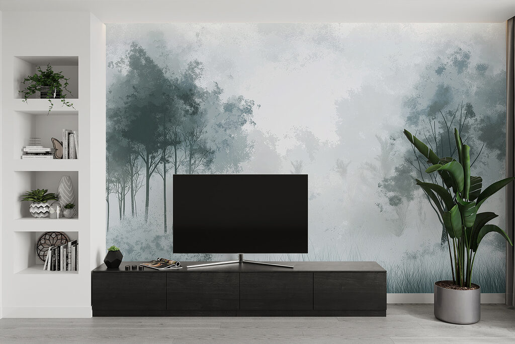 Foggy forest with trees