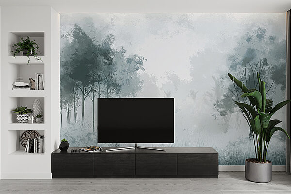 Foggy forest with trees