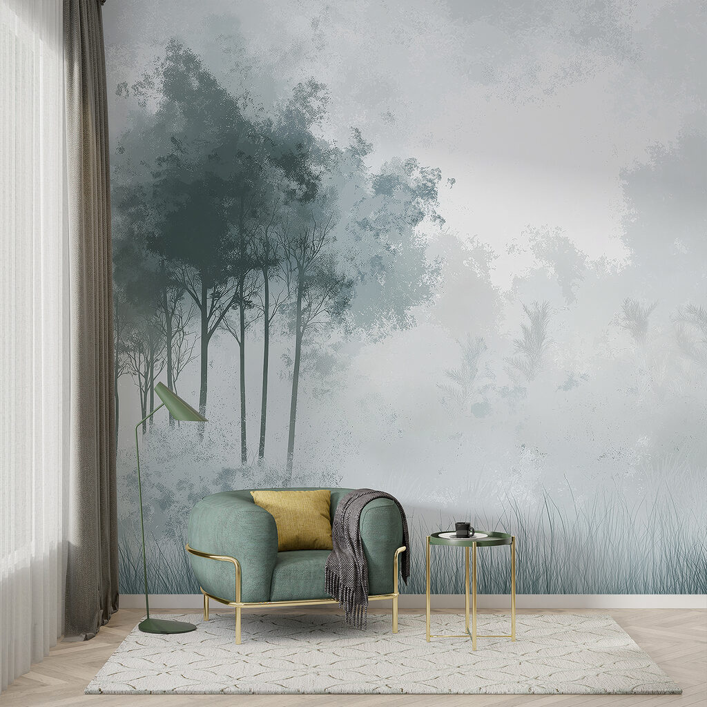 Foggy forest with trees