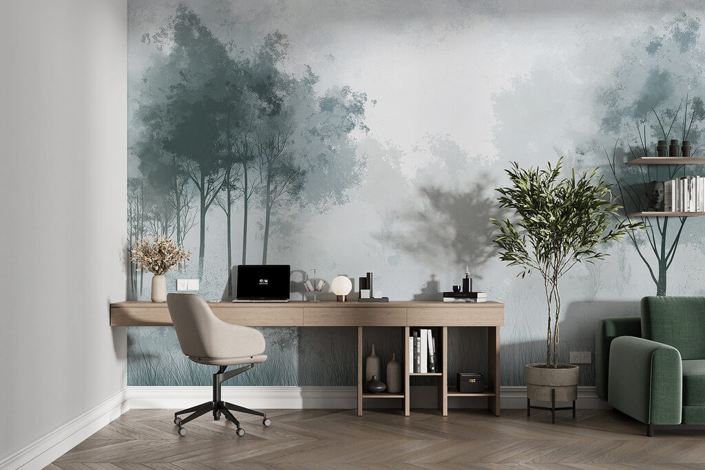 Foggy forest with trees