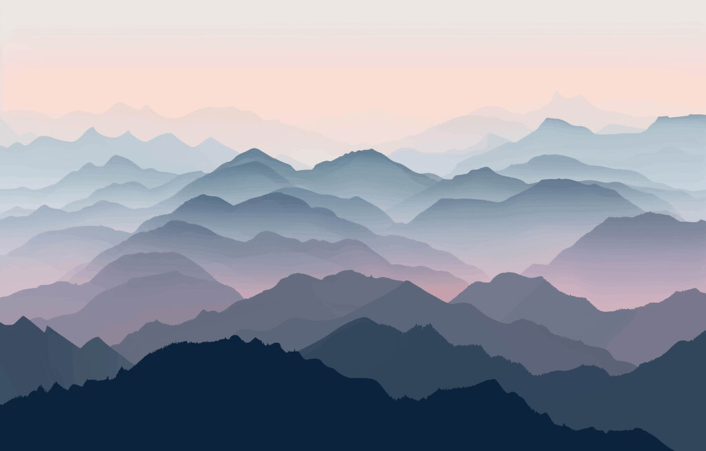 Landschaft mit Bergen und Nebel Landschaft mit Bergen und Nebel