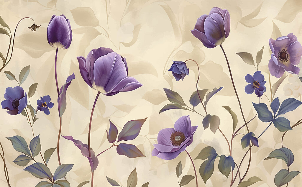 Lila Blumen auf beigem Hintergrund Lila Blumen auf beigem Hintergrund
