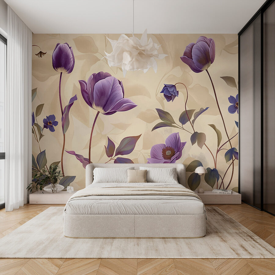 Lila Blumen auf beigem Hintergrund Lila Blumen auf beigem Hintergrund