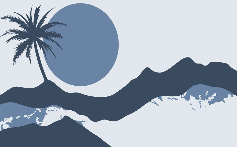 Silhouette einer Palme und eines Mondes Silhouette einer Palme und eines Mondes