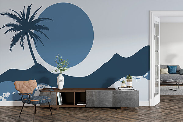 Silhouette einer Palme und eines Mondes Silhouette einer Palme und eines Mondes