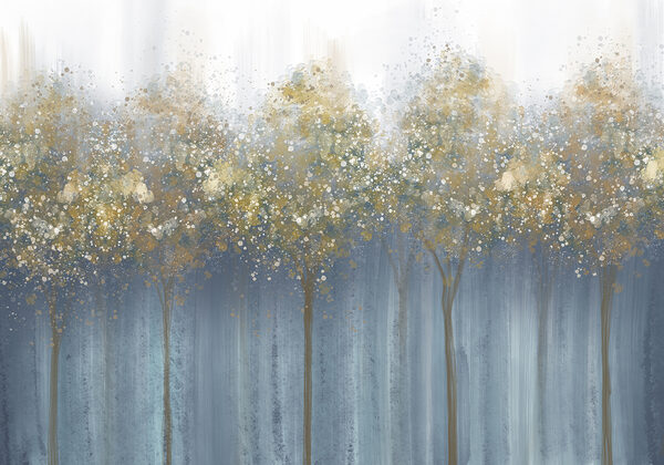 Gemälde von Bäumen in einem nebligen Wald Gemälde von Bäumen in einem nebligen Wald