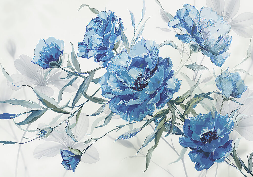 Blue flowers on a white background
