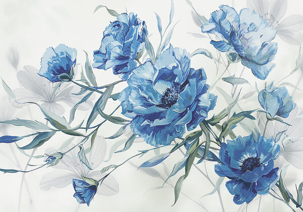Blue flowers on a white background