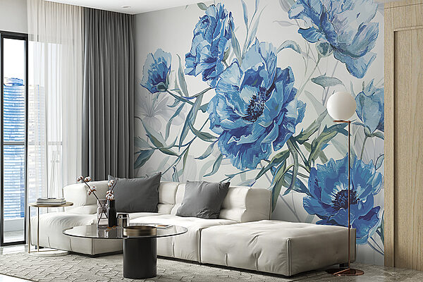 Blue flowers on a white background