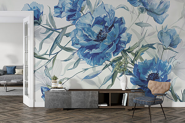 Blue flowers on a white background