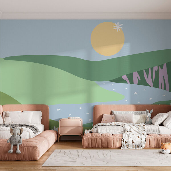 Landschaft mit einem Fluss und Blumen Landschaft mit einem Fluss und Blumen