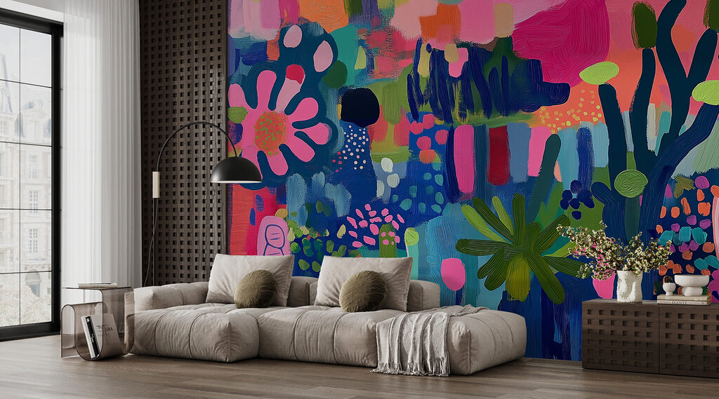 Colorful painting of plants and flowers