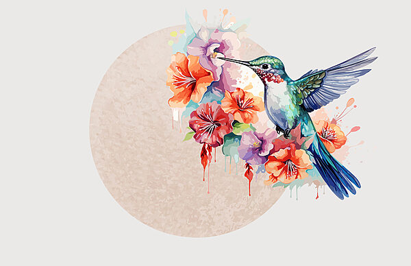 Kolibri fliegt über Blumen Kolibri fliegt über Blumen