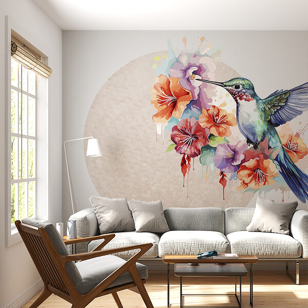 Kolibri fliegt über Blumen Kolibri fliegt über Blumen