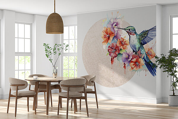 Kolibri fliegt über Blumen Kolibri fliegt über Blumen