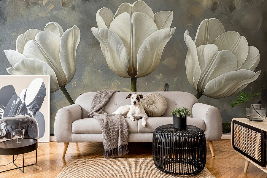 Gemälde von weißen Tulpen