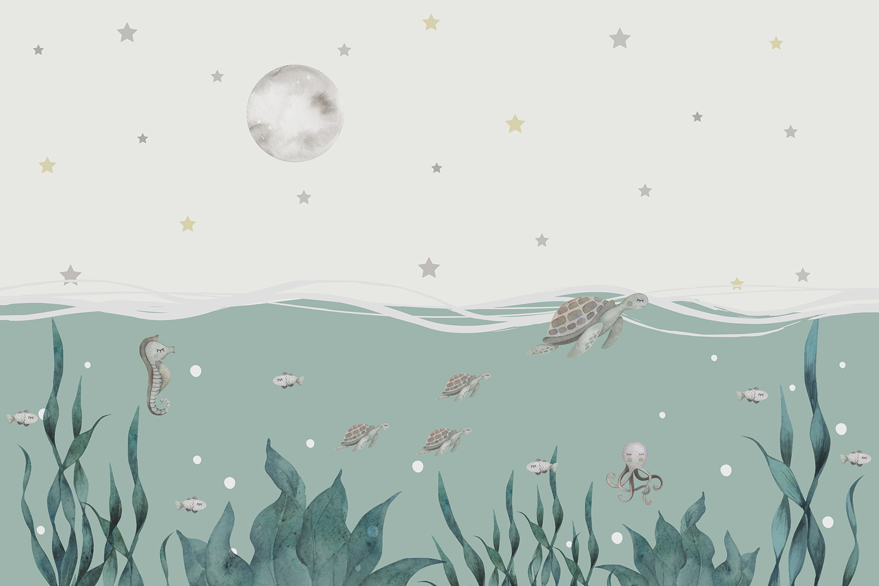 Seaweed and seahorses under the water