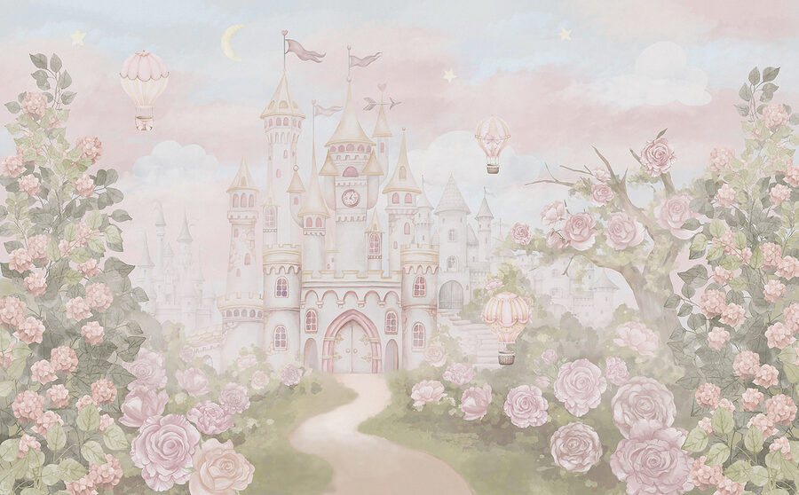 Fototapeten Schloss mit Blumen und Heißluftballons – Bild 4