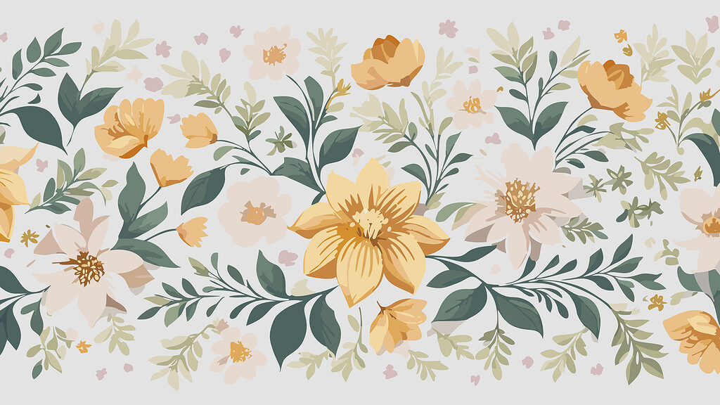 Florales Design mit gelben Blumen und grünen Blättern Florales Design mit gelben Blumen und grünen Blättern