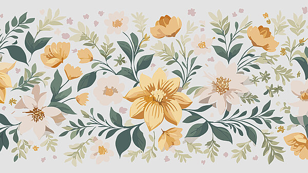 Florales Design mit gelben Blumen und grünen Blättern Florales Design mit gelben Blumen und grünen Blättern