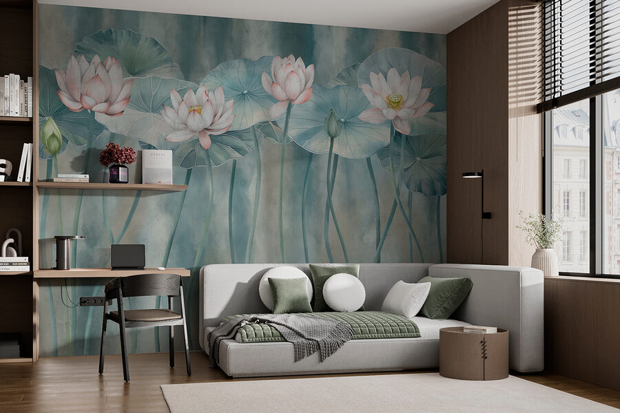 Gruppe von Blumen und Blättern