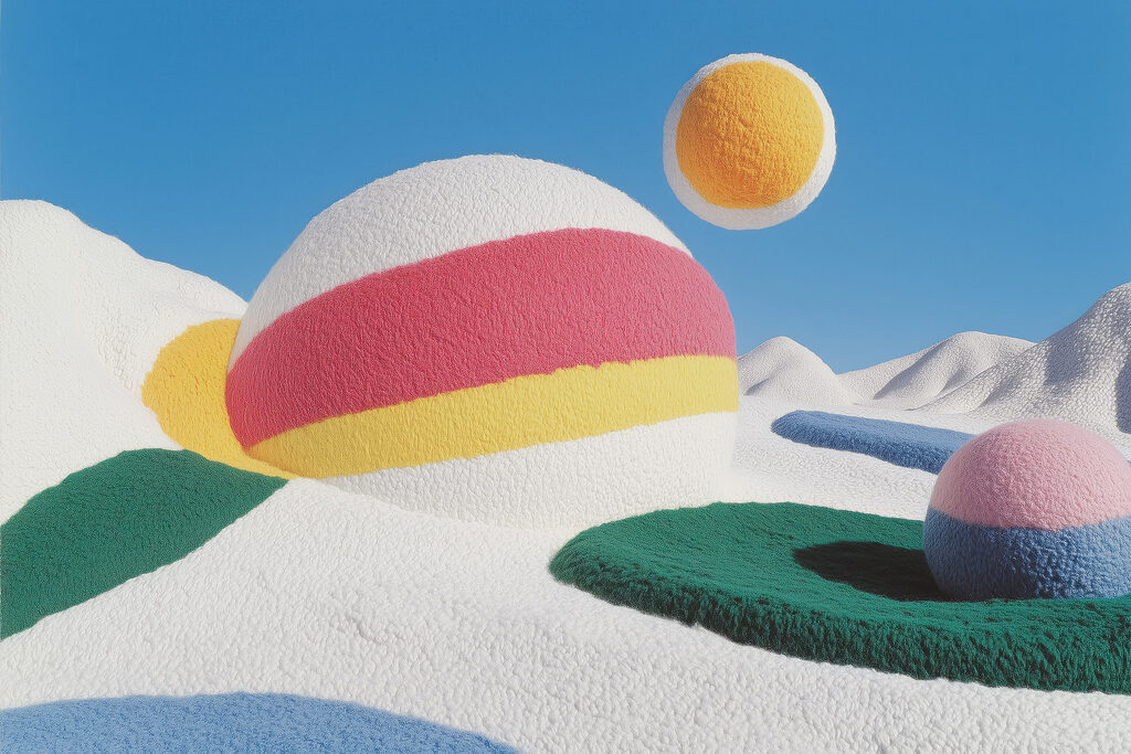 Bunte Bälle auf einem Haufen aus weißem und grünem Teppich Bunte Bälle auf einem Haufen aus weißem und grünem Teppich