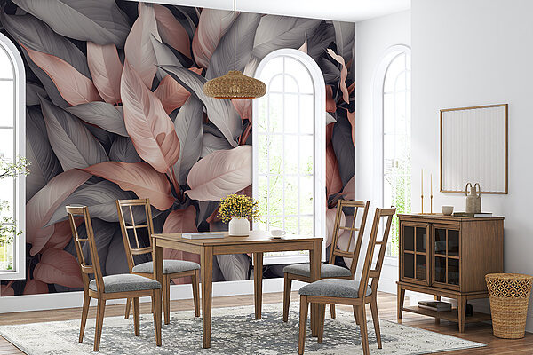 Gruppe von Blättern mit rosa und grauen Blättern Gruppe von Blättern mit rosa und grauen Blättern