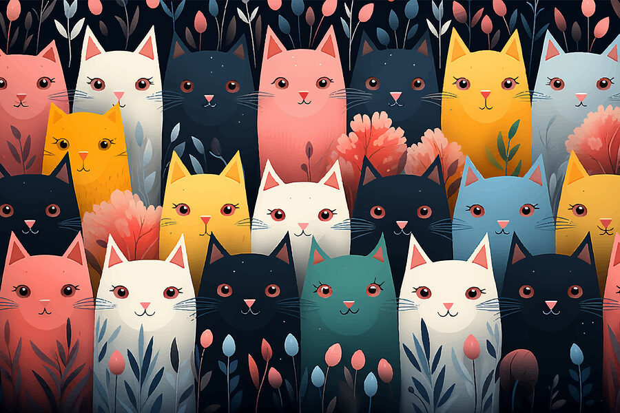 Gruppe von Katzen mit Blumen Gruppe von Katzen mit Blumen