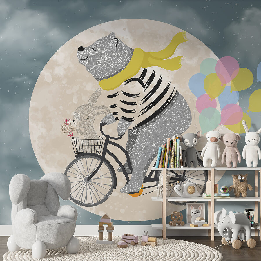 Bär auf einem Fahrrad mit Luftballons Bär auf einem Fahrrad mit Luftballons