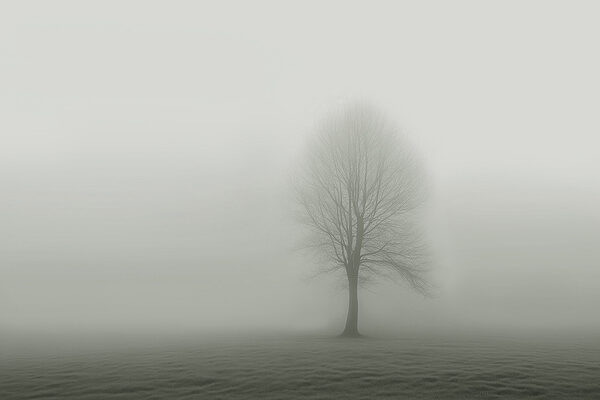 Baum in einem nebligen Feld Baum in einem nebligen Feld