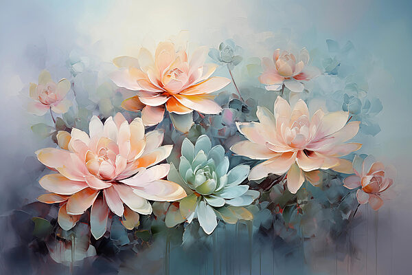 Gruppe von Blumen auf blauem Hintergrund Gruppe von Blumen auf blauem Hintergrund