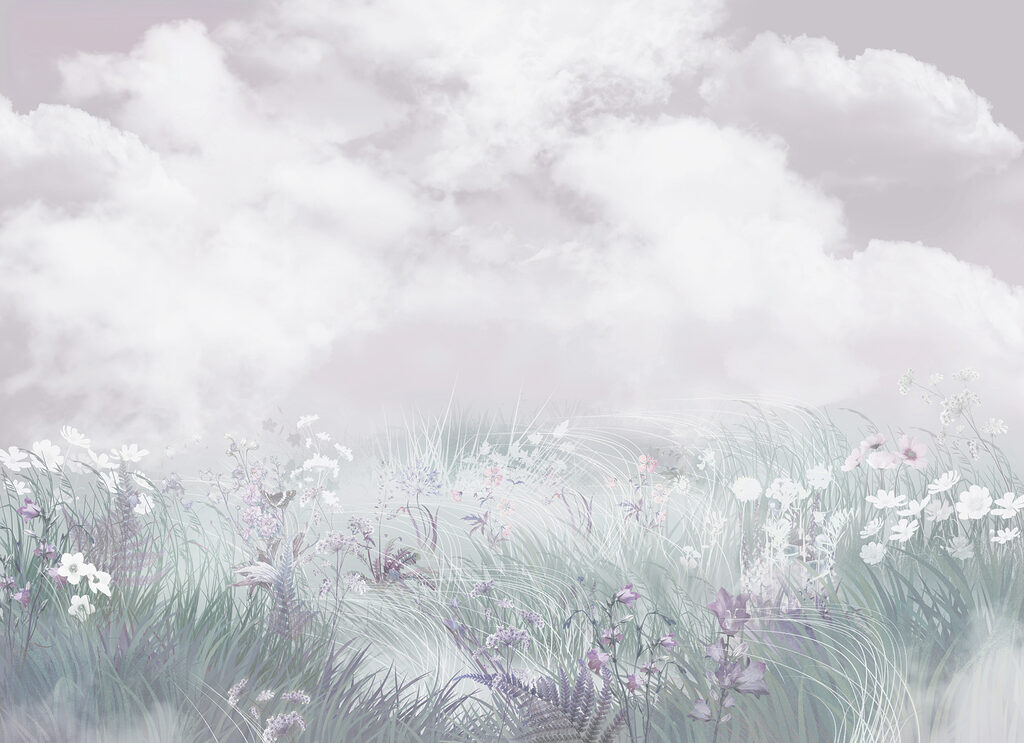 Feld mit Blumen und Gras Feld mit Blumen und Gras