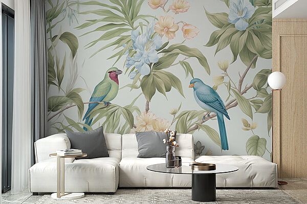 Tapete mit Vögeln und Blumen Tapete mit Vögeln und Blumen