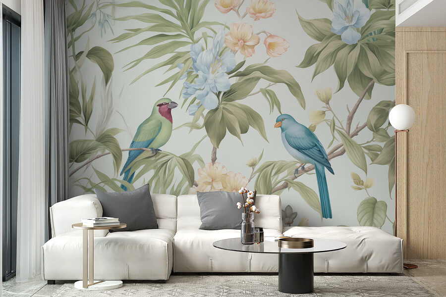 Fototapeten Tapete mit Vögeln und Blumen – Bild 3
