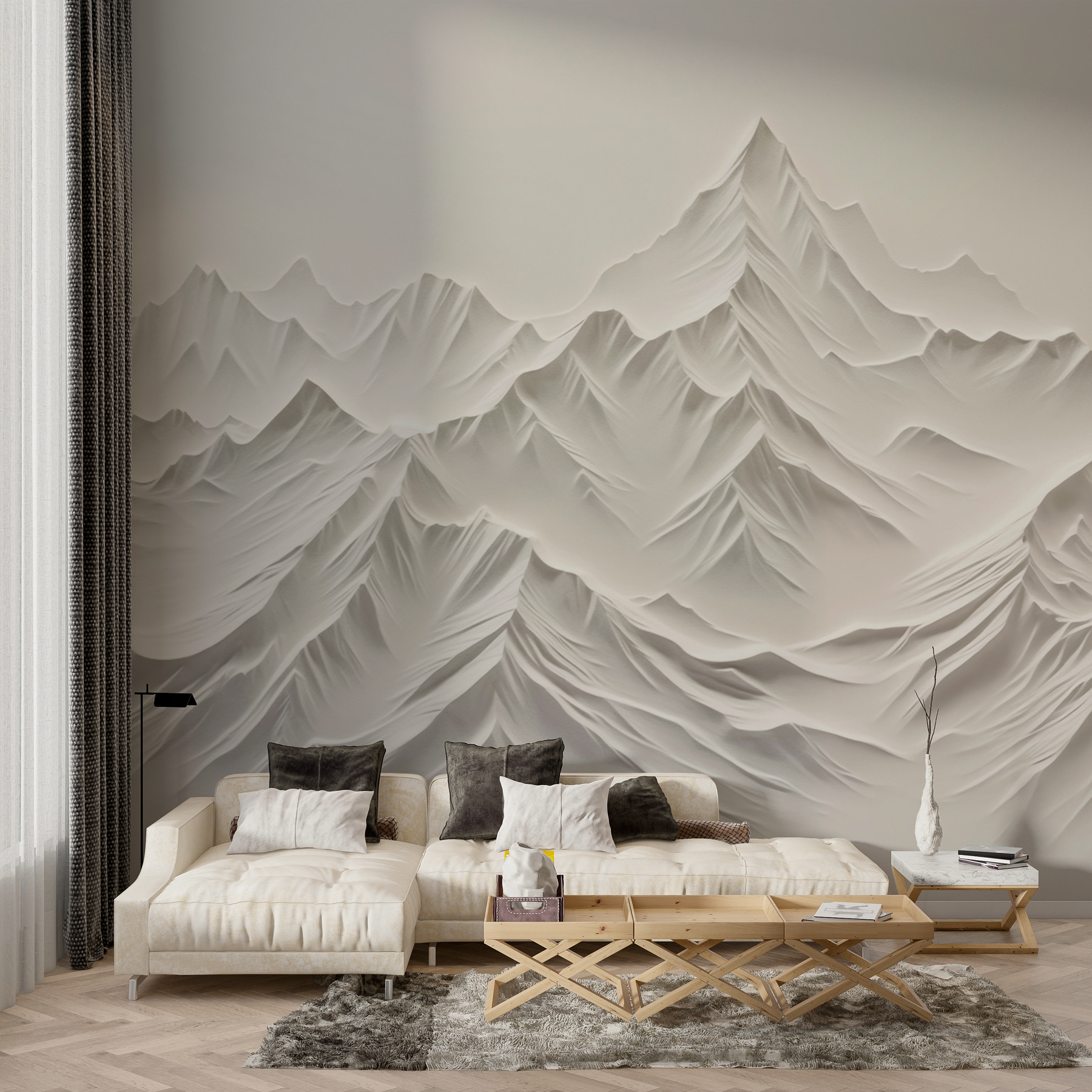 White mountain range with snow