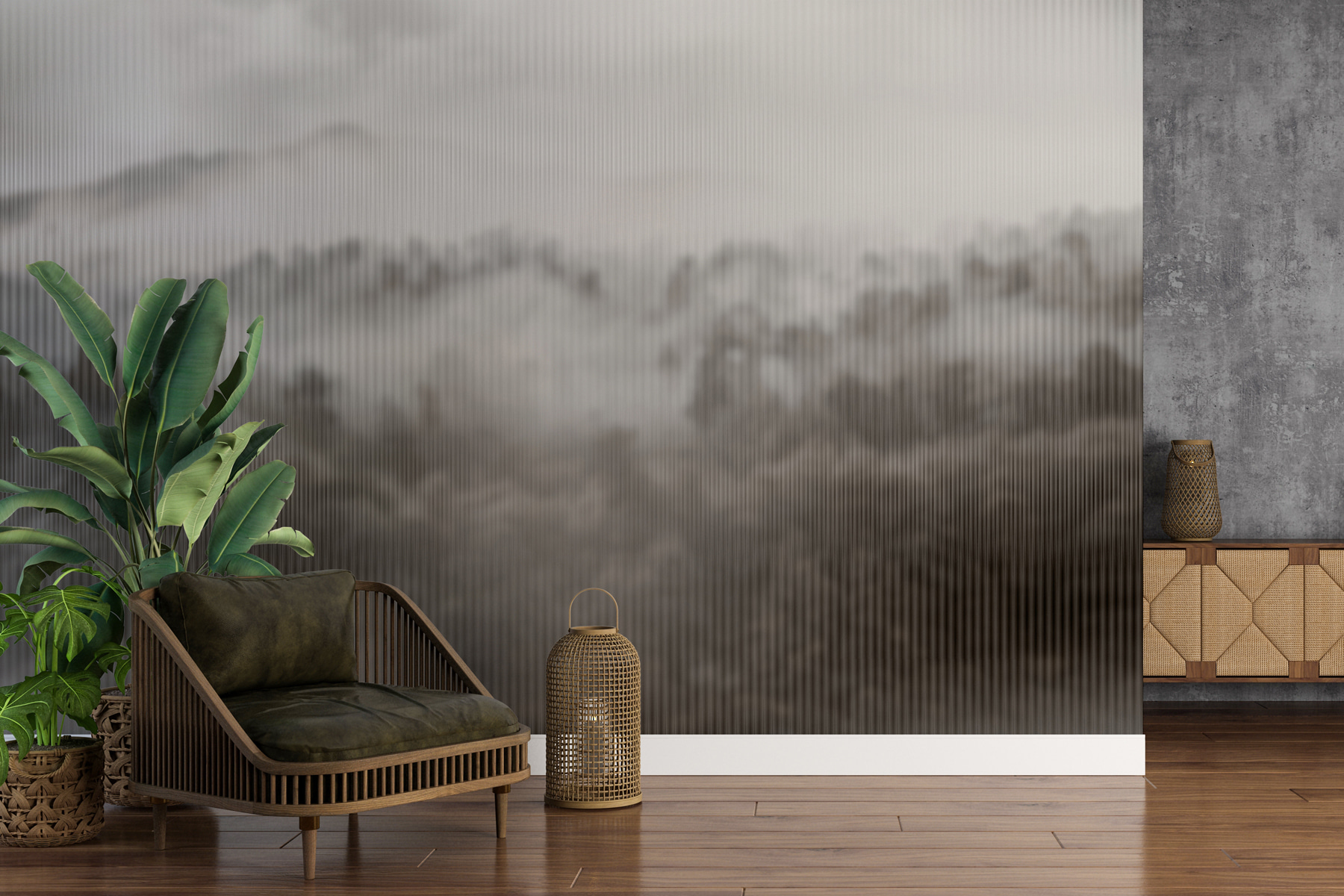 Foggy forest with trees