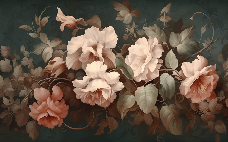 Gemälde mit Blumen auf dunklem Hintergrund Gemälde mit Blumen auf dunklem Hintergrund