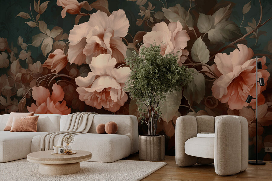 Gemälde mit Blumen auf dunklem Hintergrund Gemälde mit Blumen auf dunklem Hintergrund