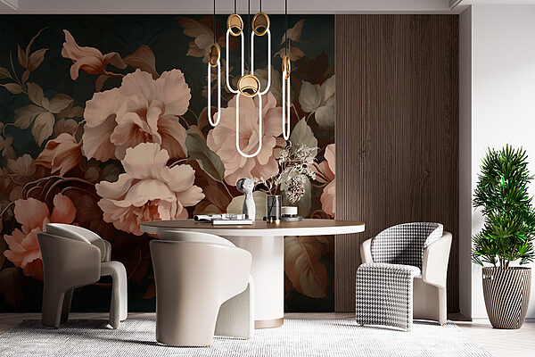 Gemälde mit Blumen auf dunklem Hintergrund Gemälde mit Blumen auf dunklem Hintergrund