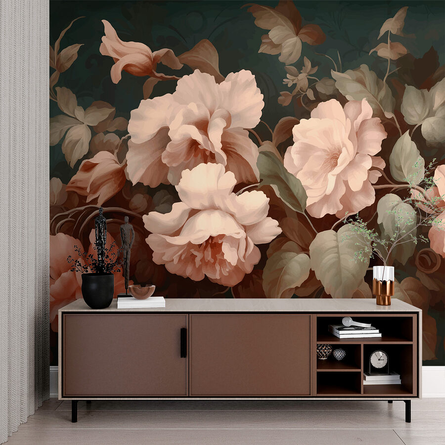 Gemälde mit Blumen auf dunklem Hintergrund Gemälde mit Blumen auf dunklem Hintergrund