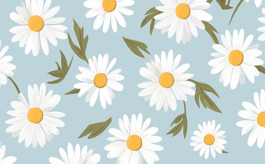 Muster aus weißen Blüten und grünen Blättern Muster aus weißen Blüten und grünen Blättern