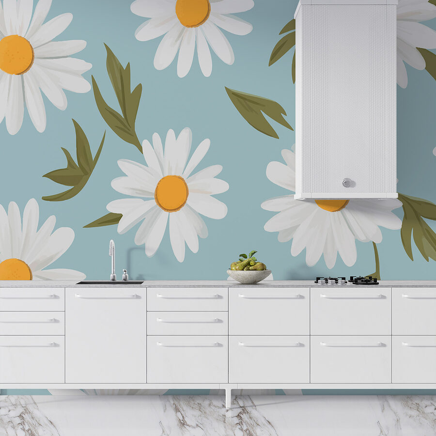 Muster aus weißen Blüten und grünen Blättern Muster aus weißen Blüten und grünen Blättern