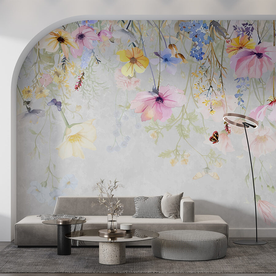 Malerei von Blumen und Schmetterlingen